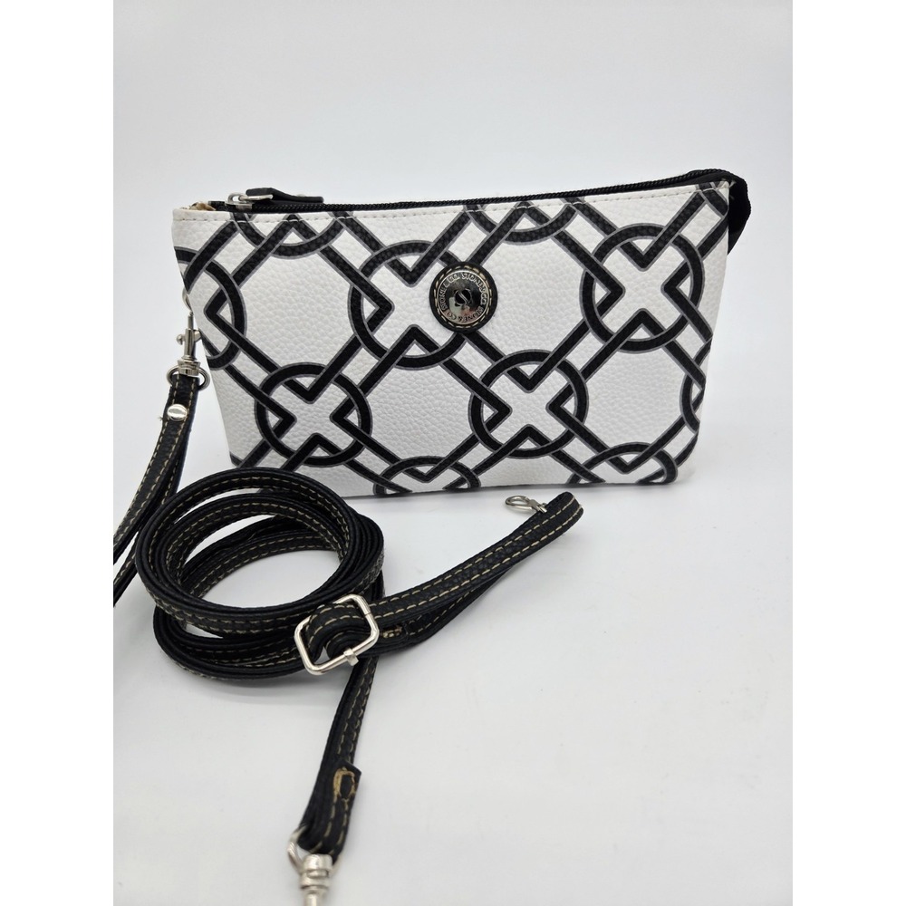 Stone & Co Crossbody‎ Purse White Black Geometric Print. Wristlet Expandable